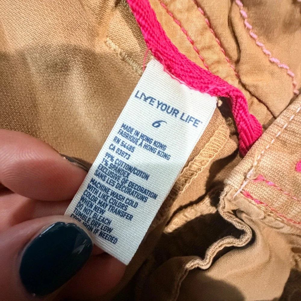 VTG American Eagle khaki Shorts Women 6 Stretch Streetwear Indie Logo Low Rise